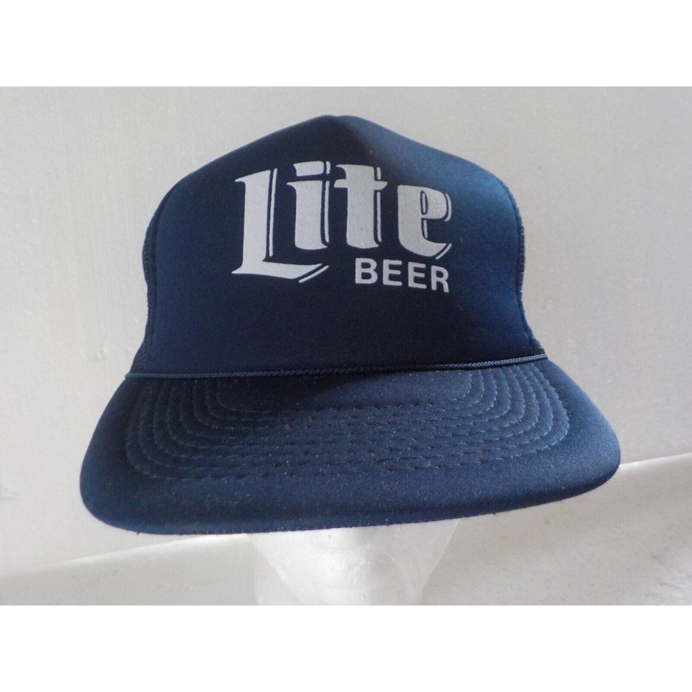 VTG Lite Beer Snapback Trucker Hat Ballcap Designer Pro Dark Blue